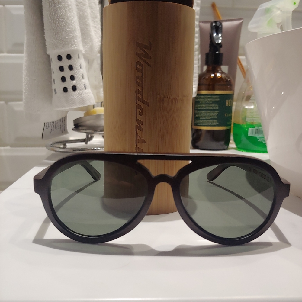Wooden Aviator Sunglasses with Black Frame